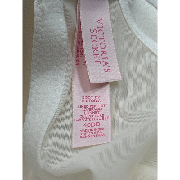 Victorias Secret Body Lined Perfect Coverage Bra 40DD White Pink Lace NWT - Picture 5 of 7